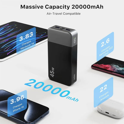 Massive 20000mAh 45W PD Portable Charger Charge 4 Devices Simultaneously, 0-60% in 30 Mins, Green Light Fast Charging Icon