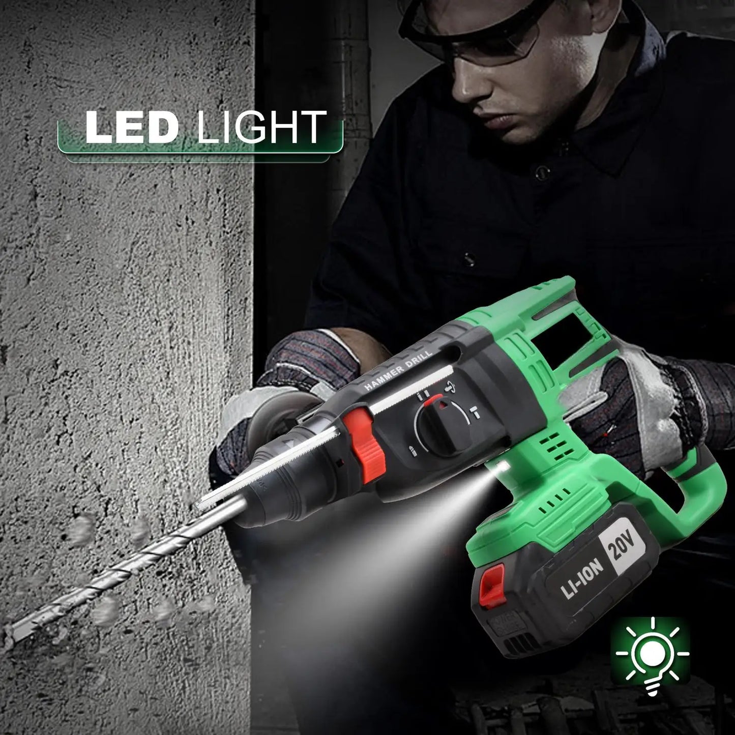 Local US Warehouse 20V Cordless Rotary Hammer Drill Electric with SDS Plus Bit DIY Demolition Drilling Battery Powered