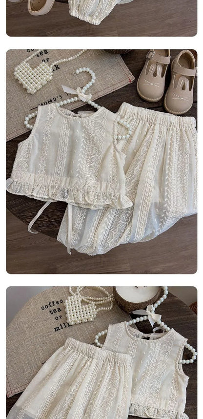 Girls' Summer Thin Suit 2024 Young Children Fashion Style Vest Wide Leg Pants Style Two-piece Set of Fashion