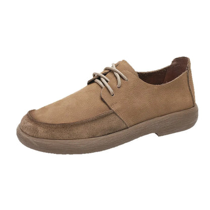 Toe Men's Genuine Leather Shoes Lace-up Breathable Retro Walking Style Casual Rubber Outsole Solid Pattern Cow Leather Upper