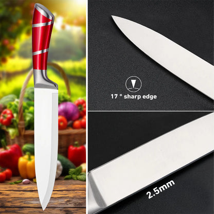 9Pcs Professional Chef Knife with Rotatable Block,Non Stick Sharp Stainless Steel Kitchen Knife Set with Sharpener for Home Cook