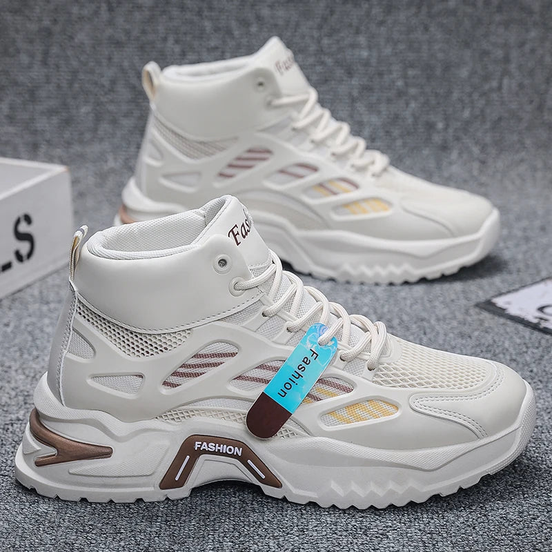 Men's Casual High-Top Sneakers PU  Mesh Breathable Upper with Large Dad Rubber Sole Anti-Slip Slip-Resistant Features Flexible