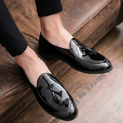 Tassel Leather Oxfords Shoes Men Loafers Casual Slip on Men Dress Shoes Italian Graceful Wedding Party Shoes Men Moccasins Black