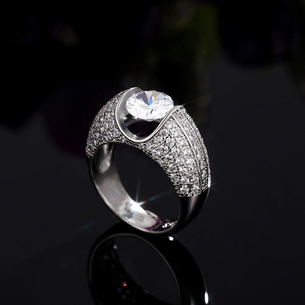 F667 Diamond Ring White Gold Round Brilliant Cut Natural G Color Women's Engagement Jewelry