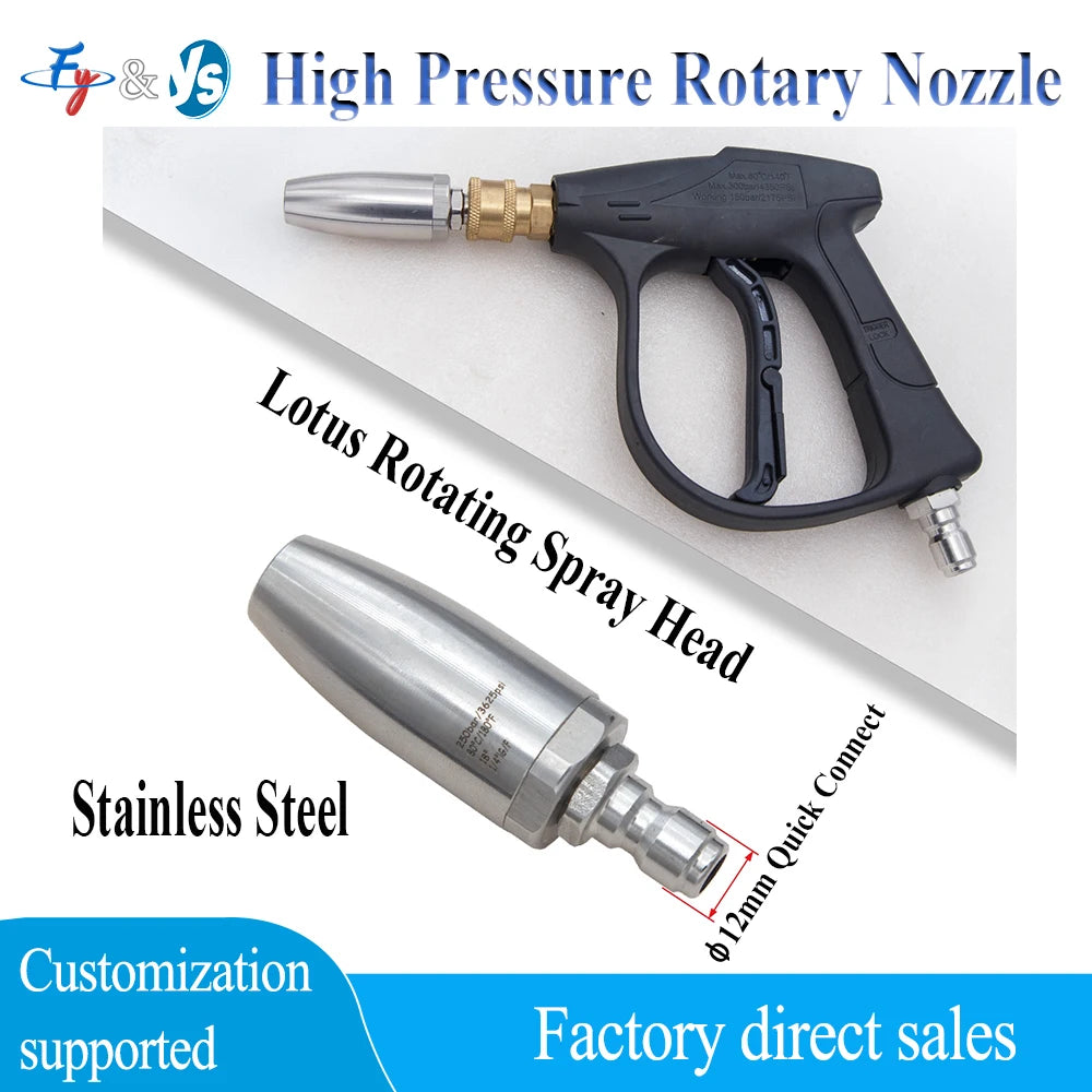 Stainless Steel 1/4'' High Pressure Quick Connect Spray Turbo Nozzle 360° Rotating for Car Washer Water Gun