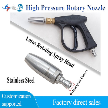 Stainless Steel 1/4'' High Pressure Quick Connect Spray Turbo Nozzle 360° Rotating for Car Washer Water Gun