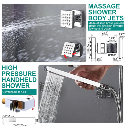 Shower System with Rain Shower and Handheld, 6 Pcs Body Jets with  Rainfall and 6 Pcs Shower Heads