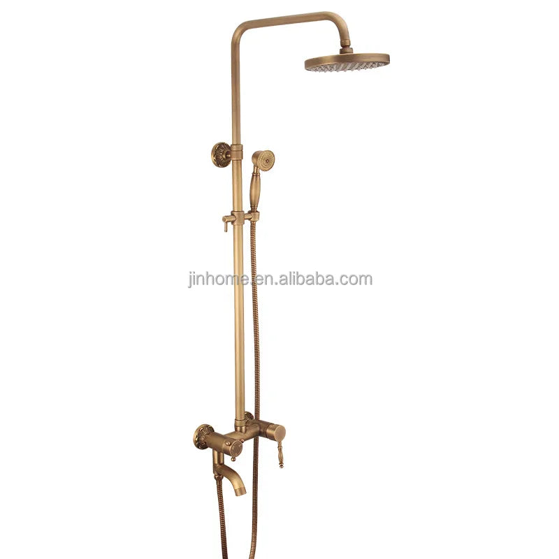 Factory Wholesale Luxury Brass Antique Shower Tap Set Hot Cold Bath Set Shower Wall Mounted CE Certified Bathroom Shower Kit