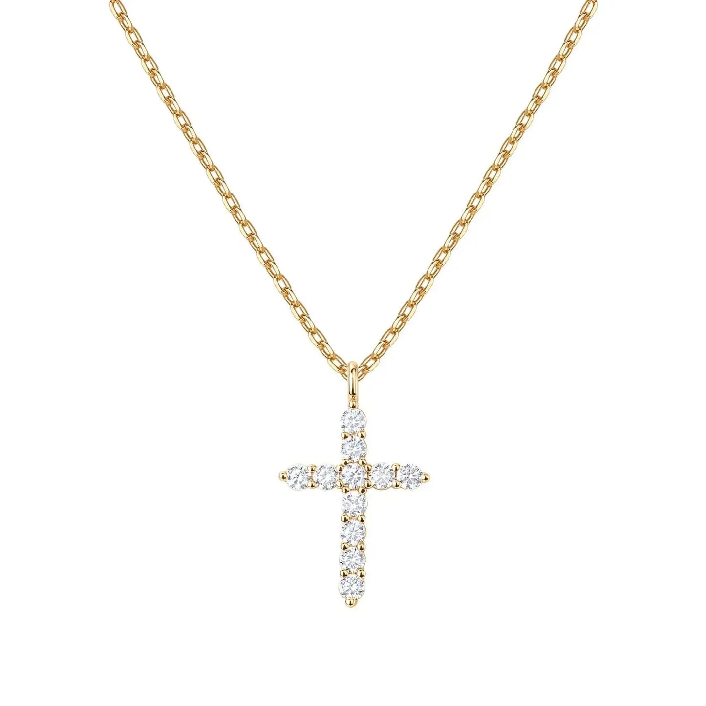 Luxury Hypoallergenic 18K Gold Plated Stainless Steel Double-Layer Micro Inlaid Zircon Cross Necklace with Adjustable Chain