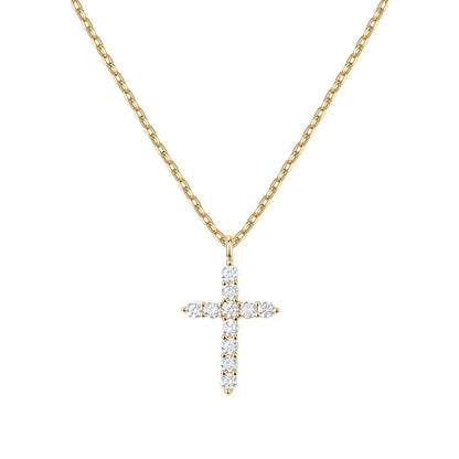 Luxury Hypoallergenic 18K Gold Plated Stainless Steel Double-Layer Micro Inlaid Zircon Cross Necklace with Adjustable Chain