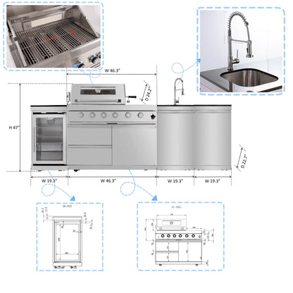 Usa Warehouse Luxury 304 Stainless Steel Bbq Modular Outdoor Kitchen Cabinet Set With Sinks Fridge