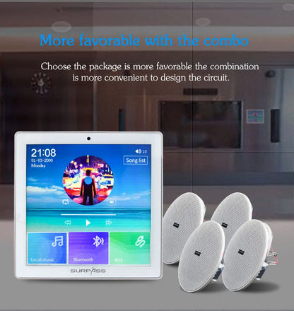 Bluetooth Wall Amplifier Smart Home Audio Mini Touch Screen 4*20W Stereo Sound Music PA System Loudspeaker Ceiling Speaker  suit