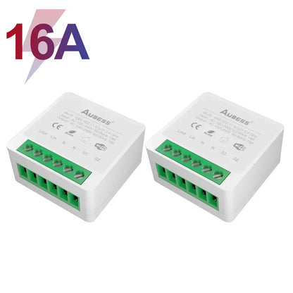 AUBESS Tuya WiFi Smart Switch 16A DIY Breaker Relay Module Smart Home Smart Life App 2 Way Remote Control Via Alexa Google Home