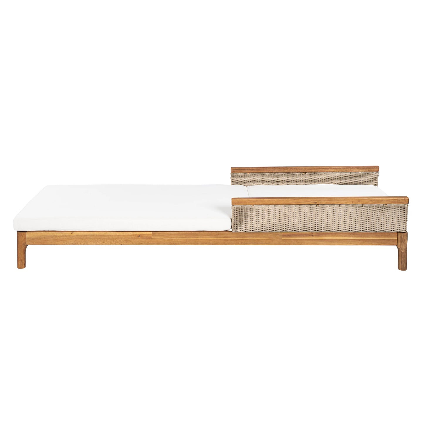 Modern Solid Acacia Wood Outdoor Sun Lounger Polyester Beige Light Grey Cushions Durable Frame Tilting Feature Patio Leisure