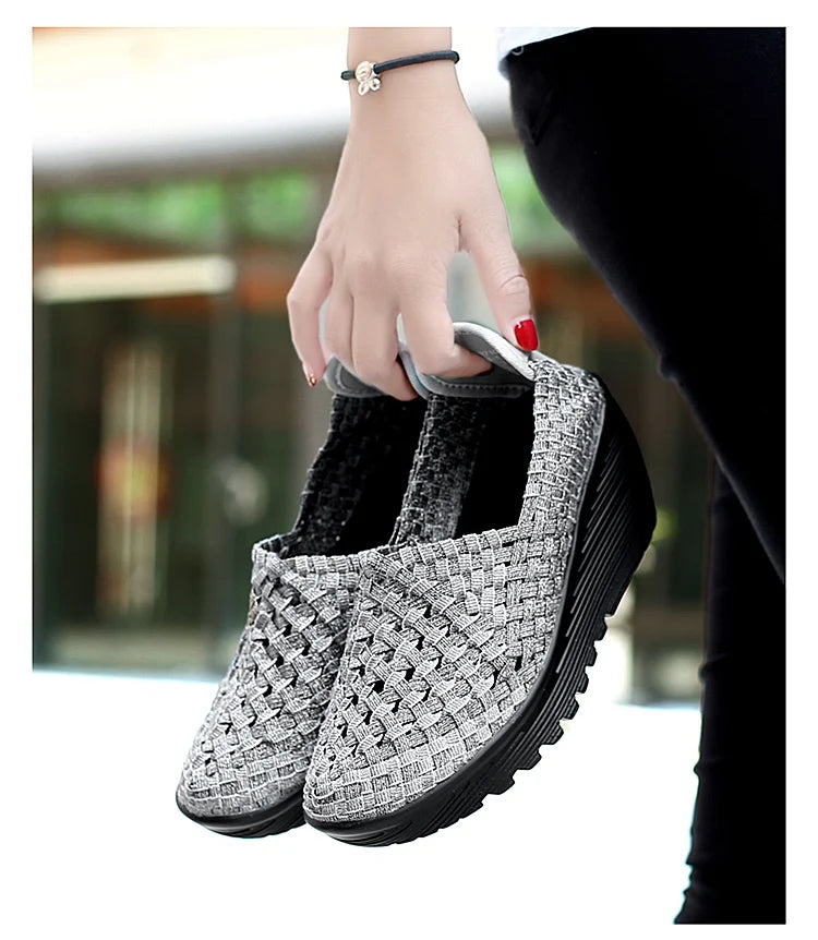 New Women Sneakers Summer Casual Shoes Woven Flat Platform Women's Shoes Breath Loafers Lady Footwear Soft Zapatos Plus Size 42