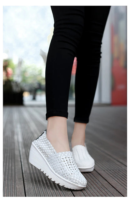 New Women Sneakers Summer Casual Shoes Woven Flat Platform Women's Shoes Breath Loafers Lady Footwear Soft Zapatos Plus Size 42