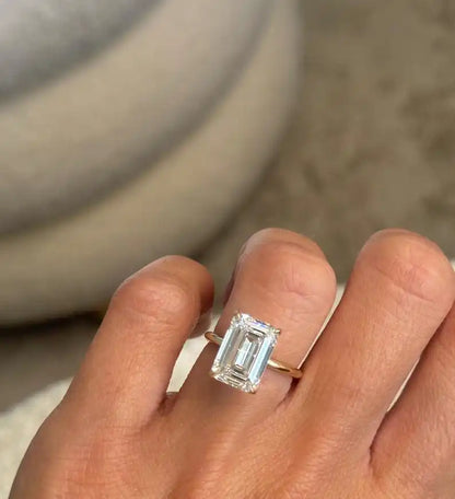 Designer 14K Gold 3 Carat Emerald Cut Lab Diamond IGI Certified F Color VS2 3GM Elegant Solitaire Engagement Wedding Ring