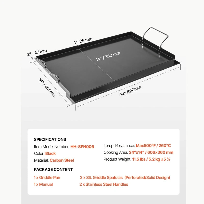 Overseas Stock Free Shipping 24x16 in Flat Top Griddle Carbon Steel Universal BBQ Grill Pan Cookware