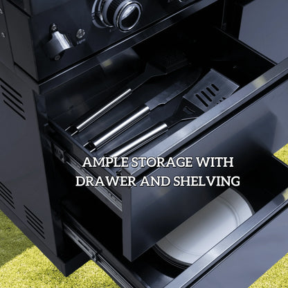 Stock in USA Modern Black 304 Stainless Steel Mobile Gas Grill Bbq Modular Outdoor Kitchen Island for Patio