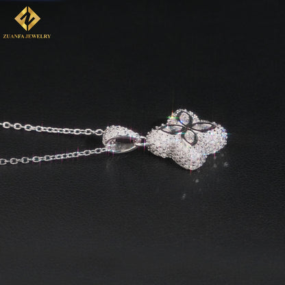 USA Local Stock Fashion Jewelry Iced Out Moissanite Clover Pendant Necklace 925 Silver Jewelry for Women Gift Anniversary