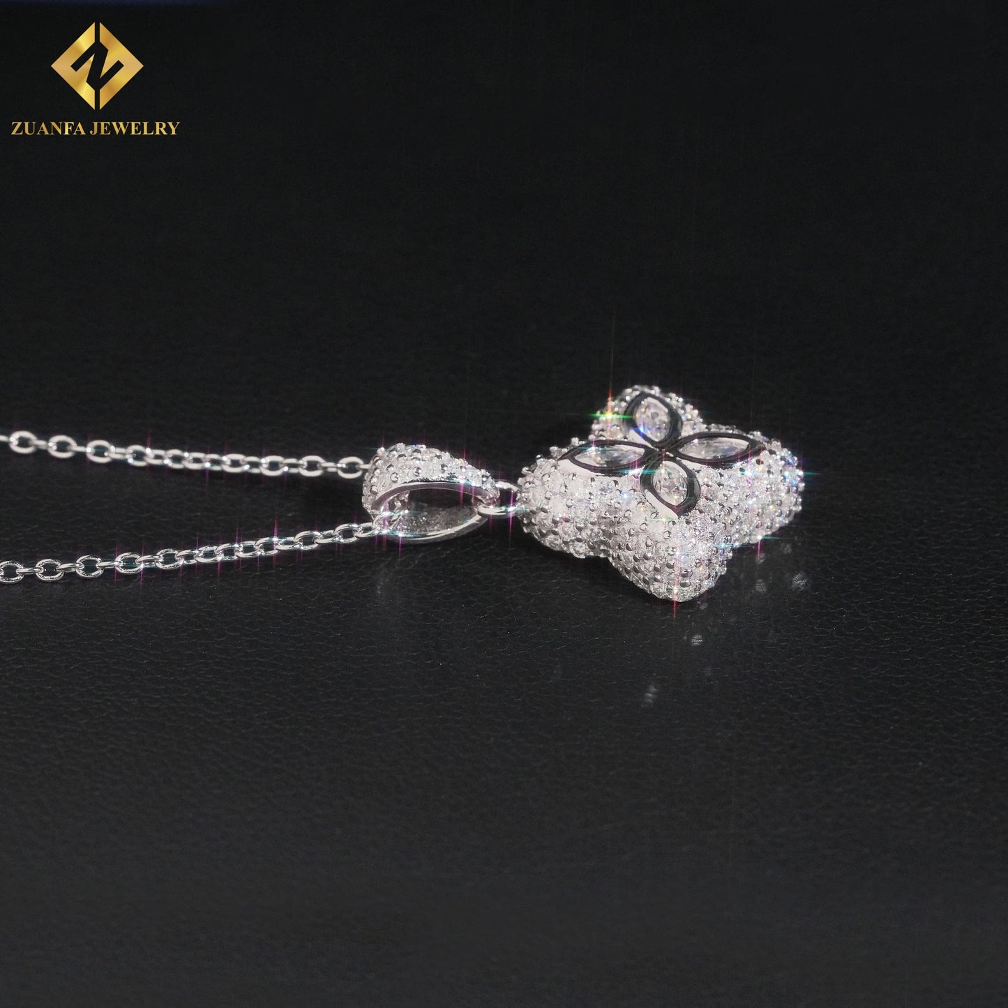 USA Local Stock Fashion Jewelry Iced Out Moissanite Clover Pendant Necklace 925 Silver Jewelry for Women Gift Anniversary
