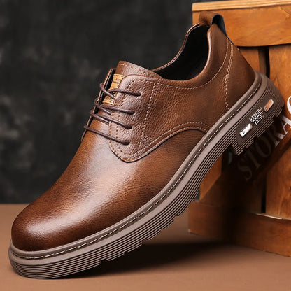 Men's British Style Leather Loafers Round Toe Anti Slip Rubber Sole Spring Casual Dress Shoes