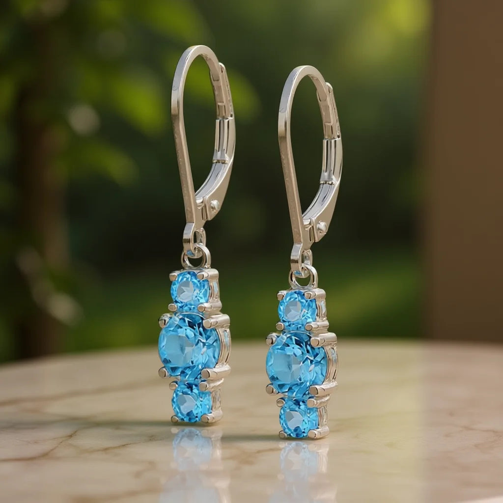 Silver Plated Topaz Drop Earrings For Women Classic Party Jewelry Claw Setting Fashion Earrings Zinc Alloy Material