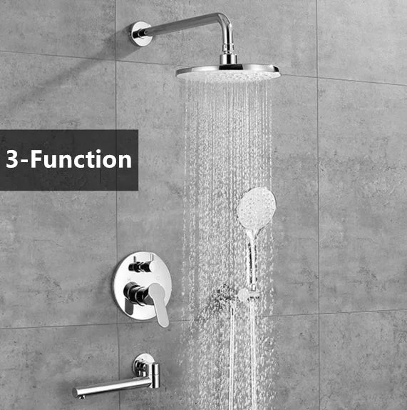 Modern Round Wall Mounted Concealed Rainfall Bathroom Shower Faucet Mixer Kit Set Column System