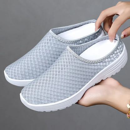 Women's Large Size Summer Casual Flat Platform Slides Breathable Mesh Soft Sole Comfortable Slip-On Comfortable Style