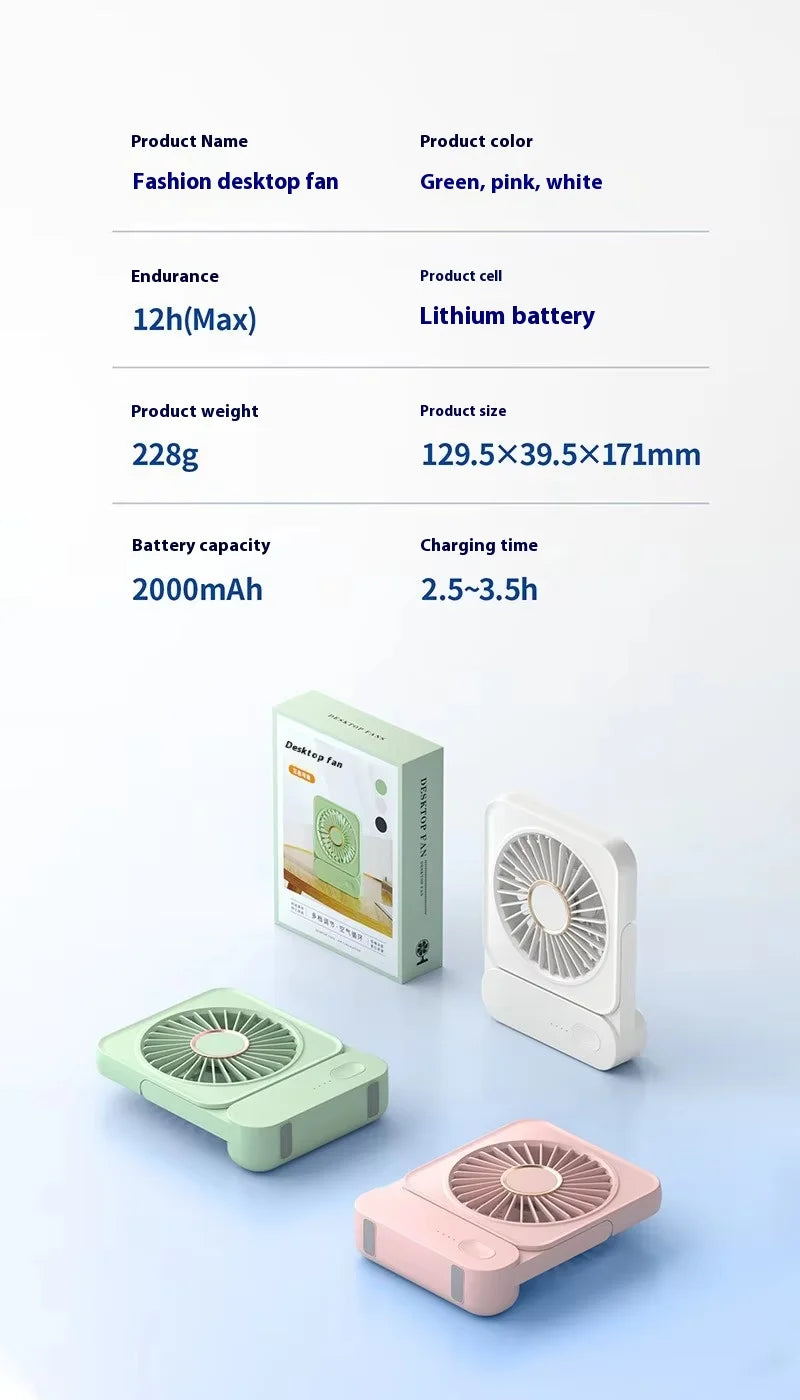 High Quality Summer 1200 Mah Battery Wall Mounted Mini Portable Fan Handheld Cooling Usb Mini Desktop Fan