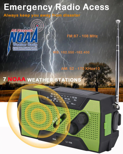 CE Certified 2000mAh Solar NOAA Radio LED Multi-Power Source for Wildfire Safety Flashlight Clock Internet Radio FM Radio