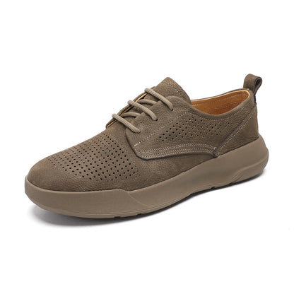 Leather Lace-up Men's Casual Shoes Round Toe Breathable EVA Sole Summer 38-44 Genuine Leather Lining