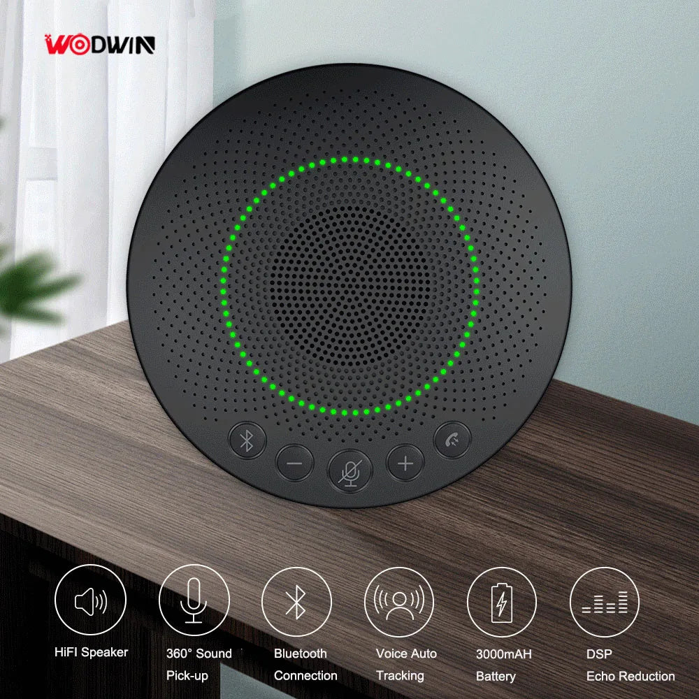 Portable Wireless USB Conference Speakerphone with 360 Voice Pickup Microphone Video Conference System for Medium-sized Rooms