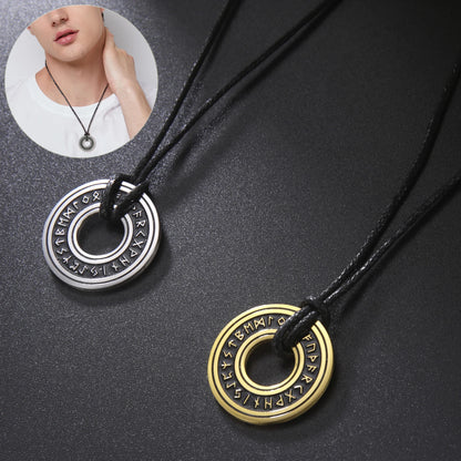 FCJ Men's Vintage Nordic Rune Necklace Stainless Steel Elder Futhark Pendant Star-Shaped Norse Runes Viking Jewelry Amulet