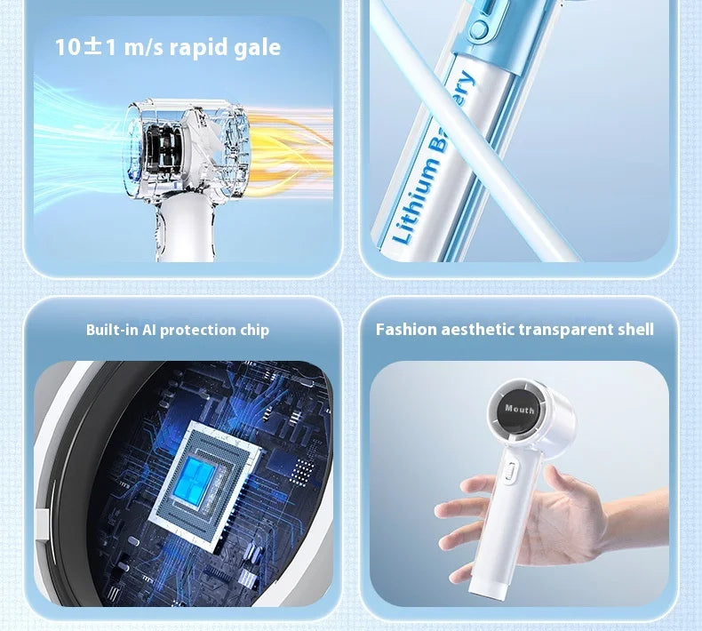 RYW Fan Factory FS2553 Portable 3000mAh USB Rechargeable Foldable Touch Control Handheld Fan Flashlight for Students Car Outdoor