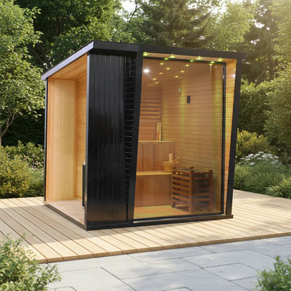 4 Person Luxury Outdoor Sauna Room Hemlock Exterior Red Cedar Interior with Electric Heater for Backyard Home Use