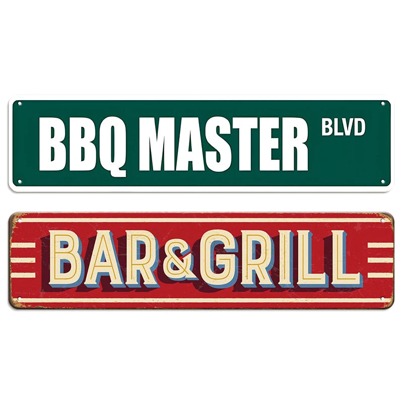 BBQ Master Bar & Grill Metal Signs Set Retro Home Wall Decor for Patio Bar Grill Area Decor
