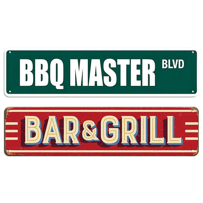BBQ Master Bar & Grill Metal Signs Set Retro Home Wall Decor for Patio Bar Grill Area Decor