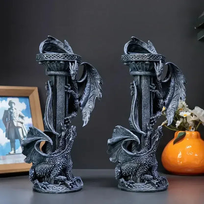 Dragon-Shaped Resin Candle Holders Mythical Anime Figurines for Home Decorative Display Painted Animal Pattern for Gifts Crafts