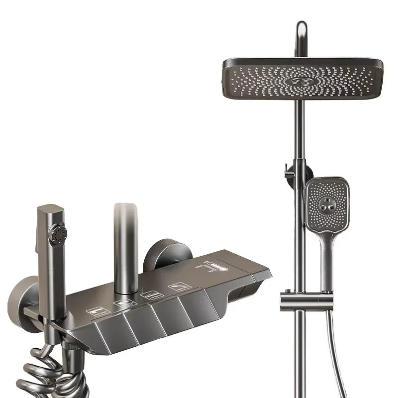 Multifunctional Rain Shower Set Single Handle Thermostatic Brushed Ceramic Wall Mount Soft Spray Bathroom Shower Faucets
