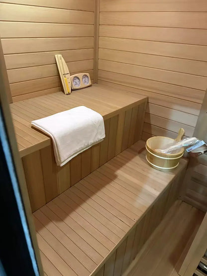 CE/ETL Certificated 4 Person Red Cedar Outdoor Sauna Slope Roof Sauna for Hotel Villa Use