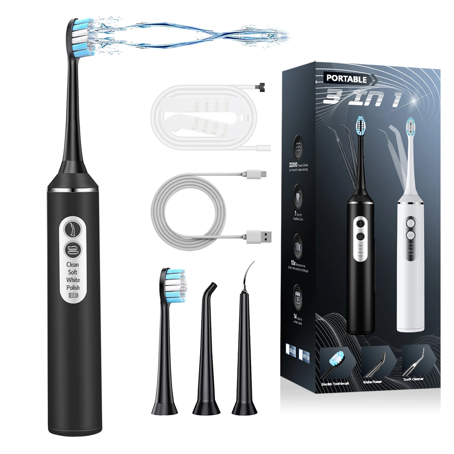 Electric Toothbrush Small Batch Customization logo Low MOQ  Powerful Smart Rechargeable 3 in 1Electric Toothbrush