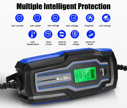 ATEM POWER 4A 6V/12V Smart AC to DC Battery Charger With LED Digital Display and EU Plug