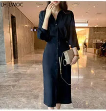 2021 Autumn Spring Basic Belt Plaid Shirt Dress Long Maxi Feminine Vestidos Chic Korea Design Clothes