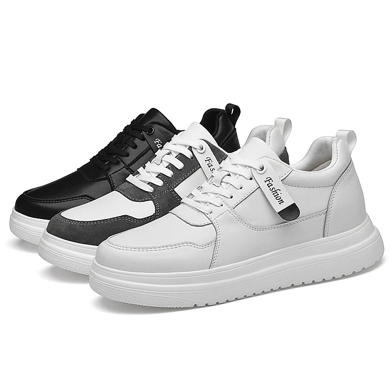 Men's Skateboarding Shoes Sneakers Skate Shoes Height Increasing Thick Sole Platform Leather Low-top Lace up Flats Casual