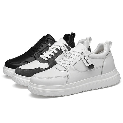 Men's Skateboarding Shoes Sneakers Skate Shoes Height Increasing Thick Sole Platform Leather Low-top Lace up Flats Casual