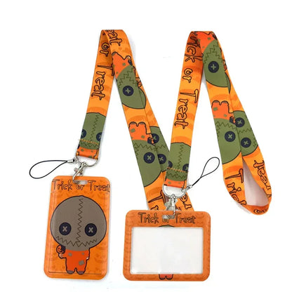 Halloween Trick R Treat Art Cartoon Anime Fashion Lanyards Bus ID Name Work Card Holder Accessories Decorations Kids Gifts