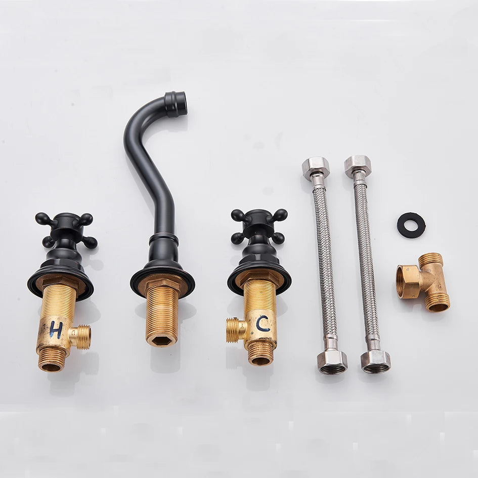 Double Handle Three Holes Bathroom Faucet Black Bronze Home Improvement Accessories Brass Bathroom Faucet 360 Rotation Crane