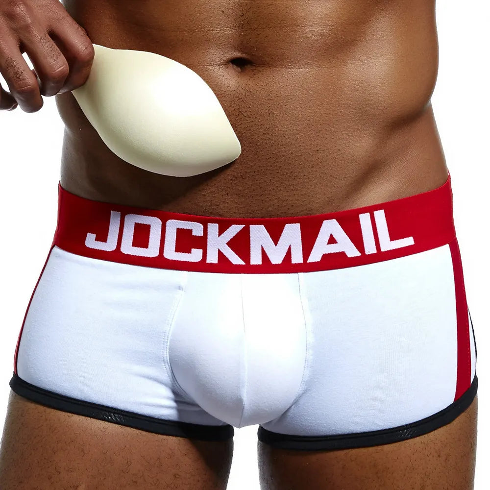 Hip Lift Butt Enhancement Low-Rise Knitted Boxer Briefs Soft Breathable Cotton Daily Casual Removable Front Padding Men's Waist