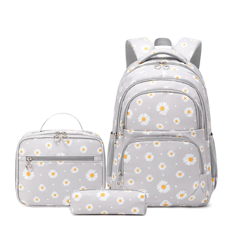 Unisex Daisy Print Backpack Water-Repellent & Zipper-Closure Polyester Lining Cute School Bag for Schoolboys and Schoolgirls